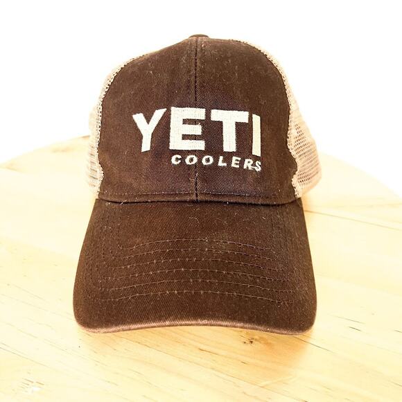 Yeti Coolers Mesh & Snap Back Embroidered Logo Hat Brown Tan sz OS - Picture 1 of 8